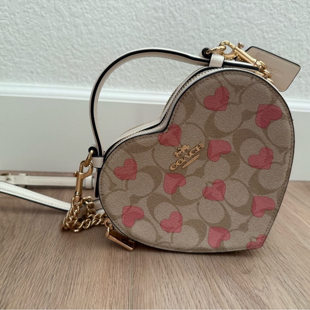 Coach Heart-Shaped Tan and Pink Crossbody Bag